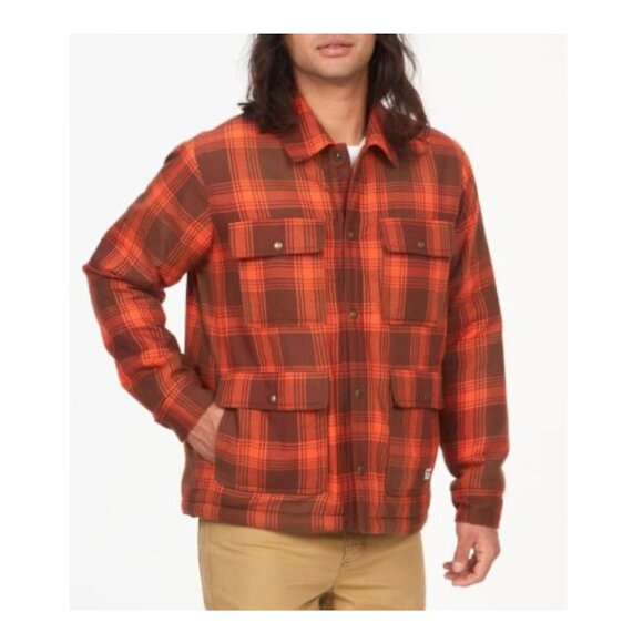 NWT Marmot Ridgefield Plaid Faux-Sherpa Flannel Shirt Jacket - Chocolate